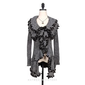Lapis Duster Cardigan Sweater S Gray Faux Fur Whimsigoth Y2K Fairy Witchy Boho